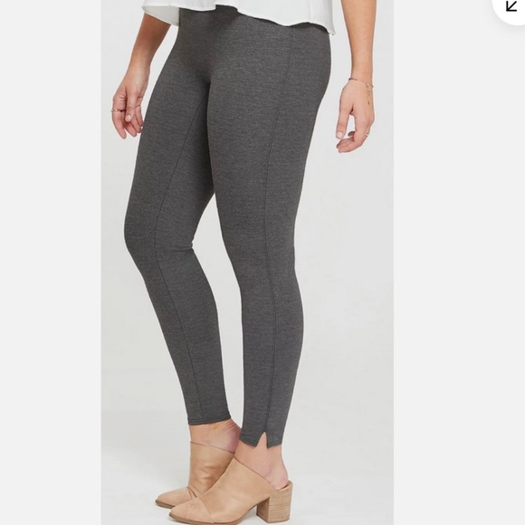 Spanx Ankle Length Ponte Hem Slit Heather Grey Leggings Size M - Picture 1 of 7